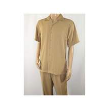 Mens INSERCH 2pc Walking Leisure Suit Shirt Pants Set Short Sleeves 9356 Khaki image 5