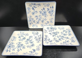 3 Temp-Tations Floral Lace Blue Appetizer Plates Set White Flowers Dishes Lot - £47.20 GBP