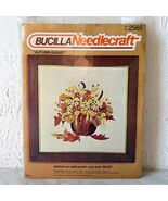 Vintage Bucilla Needlecraft Autumn Basket Crewel Kit #2565 Linen 30&quot; x 30&quot; - $427.48 MXN