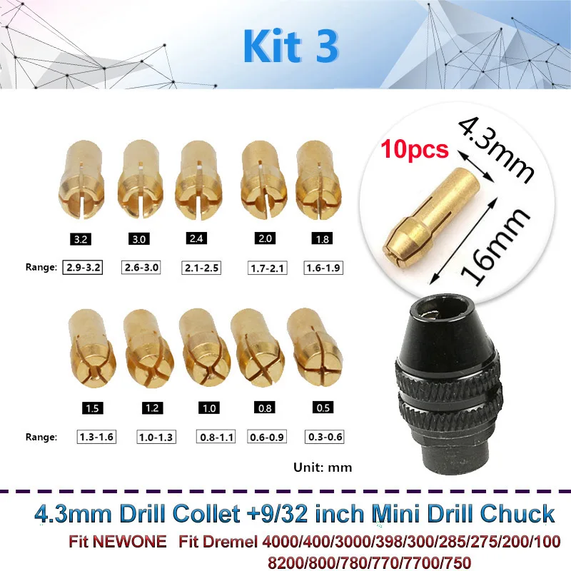 10pcs Power Tool Mini Drill ss Collet Chuck For Dremel Rotary Tool Dremel Access - £136.76 GBP