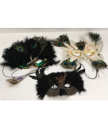 Vintage feather three eye mask lot peacock white black masquerade halloween - $36.10 CAD
