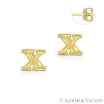 Initial Letter &quot;X&quot; Petite Baby Stud 14k Yellow Gold Stamping Push-Back Earrings - £55.93 GBP