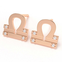 Libra Zodiac Sign Diamond Earrings In Solid 14k Rose Gold - £198.32 GBP