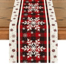 Buffalo Plaid Snowflakes Christmas Table Runner, Seasonal Winter Kitchen Dining  - £18.08 GBP
