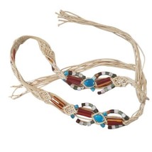 Stone and Macrame Tie Belt Teal Beige Brown Boho Hippie Cottage Core - £17.63 GBP