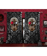 Gothic Sugar Skull Curtains, Dark Home Decor, Window Drapes, Sheer and B... - £130.70 GBP