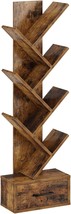 Rolanstar Bookshelf With Wooden Drawer, 7 Shelf Tree Bookshelf,, Rustic Brown - £39.62 GBP