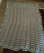 Handmade Crochet Afghan Blanket Throw 78&quot; x 54&quot; Blue, Brown, White, Ruff... - $39.60