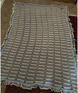 Handmade Crochet Afghan Blanket Throw 78&quot; x 54&quot; Blue, Brown, White, Ruff... - $39.60
