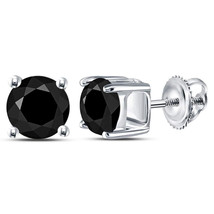 10kt White Gold Round Black Color Treated Diamond Solitaire Earrings 2 Ctw - £347.08 GBP