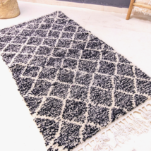 Rug Morocco Gray berber Rug, Beni Ourain Handmade Vintage Shag Knotted Wool Rug - £154.56 GBP