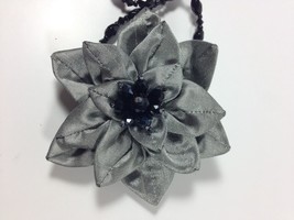 New Handmade Fabric Grey Dahlia 3.5&quot; Crystal Flower Pendant Necklace Brooch Pin - £11.86 GBP+