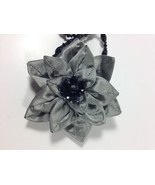 New Handmade Fabric Grey Dahlia 3.5&quot; Crystal Flower Pendant Necklace Bro... - $14.84+