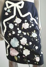 Oscar De La Renta Stunning Silk Black Pastel Embr Floral Runway Skirt 4P - £149.85 GBP