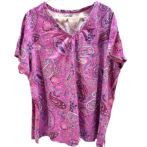 Woman Within Shirt Pink Top Size 2X 26 28 Paisley Short Sleeve - £11.29 GBP