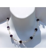 18 Inch Necklace  10mm Amethyst Round Beads Silvertone Wire Wrap Links E... - £15.02 GBP