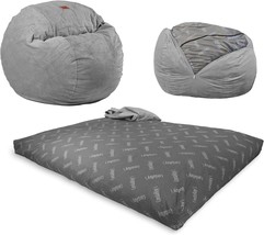 The Full-Size Charcoal-Colored Cordaroy Chenille Bean Bag Chair Is A Convertible - £284.80 GBP