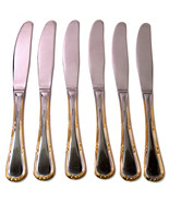 INOX Italy Stainless Steel Gold Rim Dessert Knife Set - $36.61