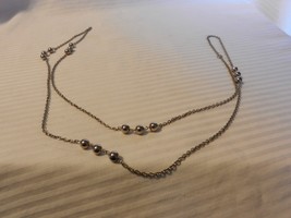 Vintage Stranded Round Silver Tone Balls and Link Necklace 55&quot; Long - £23.60 GBP
