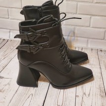 Lamoda Goth Emo Black Ankle Buckle Wicked Witch Boots Sz 7 - £47.02 GBP