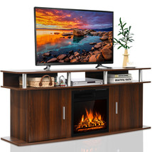 Costway 63&quot; Fireplace TV Stand W/18&quot; 1500W Electric Fireplace up to 70&quot; Walnut - £489.61 GBP