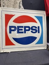 Vintage 1983 Pepsi Cola Stout Sign Co Embossed Metal Advertising Sign 30... - £106.83 GBP