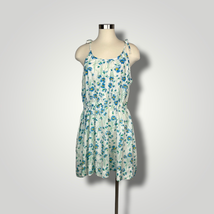 Vintage Dress 1980s Loungees Blue Green Floral Sundress Mini Tie Straps ... - £29.67 GBP