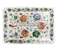 6&quot;x9&quot; Marble Serving Tray Marquetry Floral Inlay Halloween Kitchen Decor H3014 - £264.29 GBP