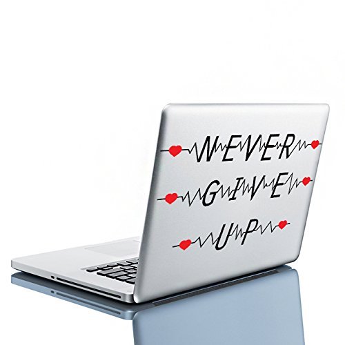 ( 12'' x 7'') Vinyl Wall Decal Quote Never Give Up with Heart Pulse Shape/ Inspi - $11.63