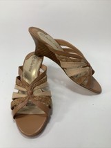 Bella Vita Brown Cork And Canvas Strappy Kitten Heel Slip-On Shoes Size 10M - £6.39 GBP