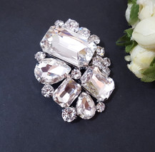 2 pcs Rhomb Faceted Glass w/ Clear White Rhinestone Brooch 2-1/4&quot; / 5.7cm B132  - £10.35 GBP