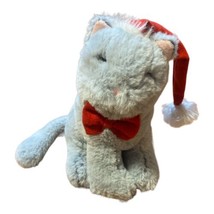 Pier 1 Imports Plush Gray Kitty Cat MILO with Red Christmas Santa Hat And Bow - £7.19 GBP