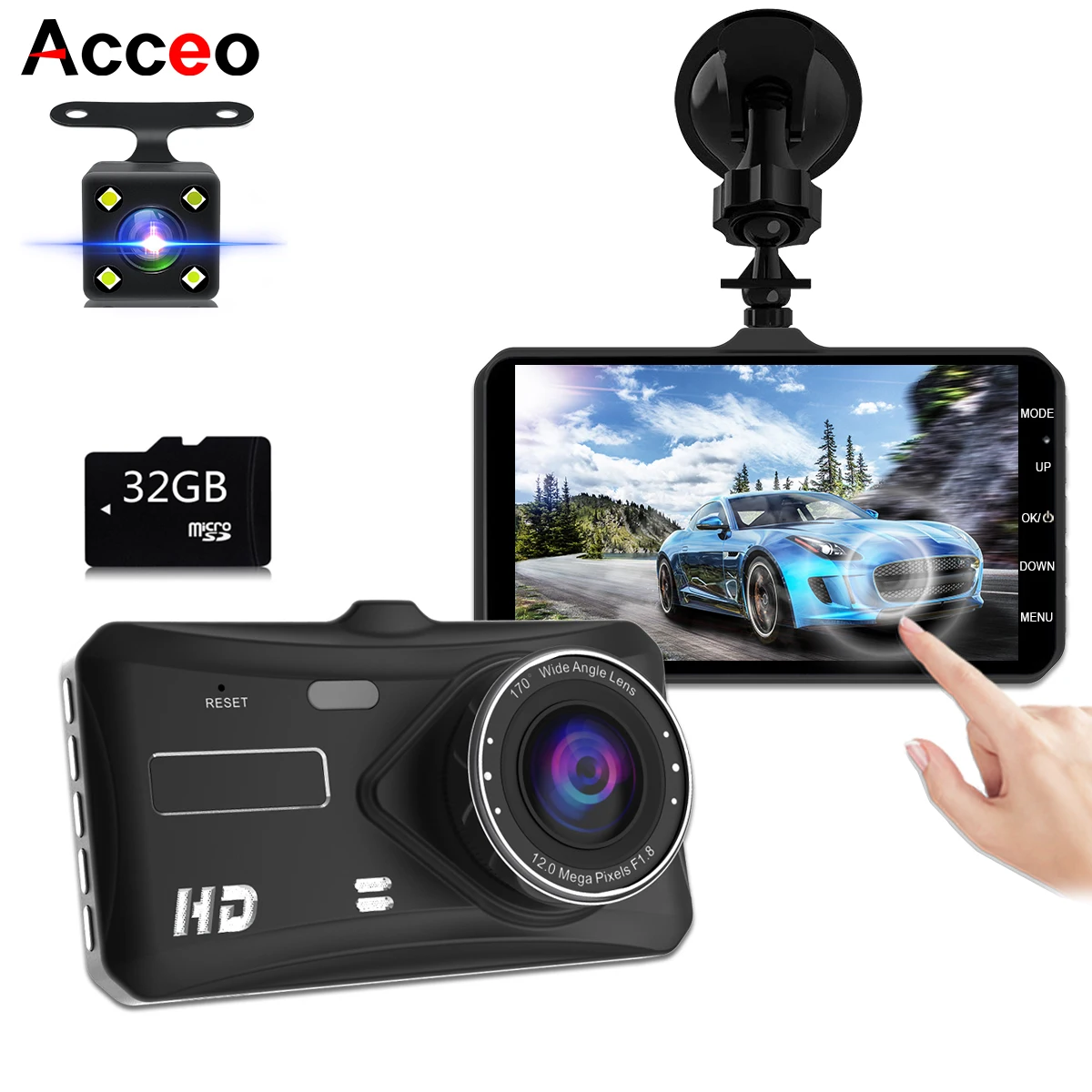 Acceo Car Dvr Dash Cam With Rear View Camera Full HD 1080P Dual Lens Video - £35.95 GBP+