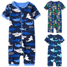 NWT The Childrens Place Boys Short Sleeve One Piece Romper Pajamas Shark... - $7.99
