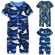 NWT The Childrens Place Boys Short Sleeve One Piece Romper Pajamas Shark Monkey - £6.36 GBP