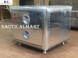Aviator Side Table Aluminum Drawer End Table Industrial Decor Furniture - $13,208.41 MXN