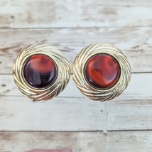 Vintage Clip On Earrings - Large Statement Redish with Gold Tone Halo - £11.25 GBP