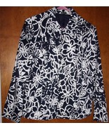 Laura Ashley Navy Blue &amp; White Abstract Floral Jacket Size Small Like New - £10.26 GBP