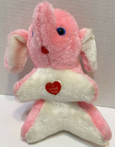 Rare Vintage Superior Toy and Novelty Pink Plush Stuffed I Love You Elephant 9&quot; - £19.98 GBP