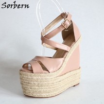 Rope Wedge Heels 18Cm High Heels Size 13 Shoes For Women Plus Size 34-46 Custom  - £190.32 GBP