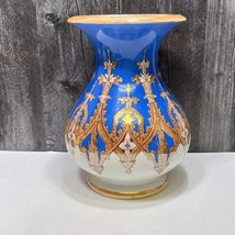 English Staffordshire Blue Gold Lustre Vase Church Cathedral Steeples Porcelain - £118.70 GBP