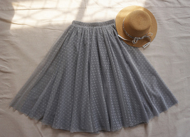 GRAY Dot Tulle Midi Skirt Women's Custom Plus Size Fluffy Tulle Skirt image 4