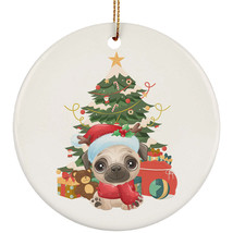 Cute Baby Pug Dog Pet Lover Ornament Merry Christmas Gift Pine Tree Home Decor - £11.69 GBP