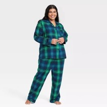 Wondershop Women&#39;s Holiday Tartan Plaid Flannel Pajama Set Blue Green Size 2X - £32.07 GBP