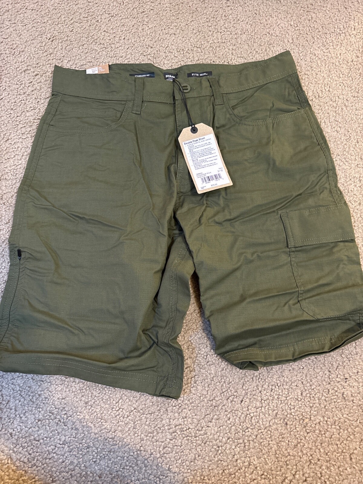 NEW Prana Double Peak Shorts Men&#39;s Size 30 x 10 Cargo Green Tan Pockets ... - $34.68