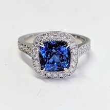 Halo Engagement Ring 2.35Ct Lab Created Blue Sapphire 925 Sterling Silver Size 7 - £93.40 GBP