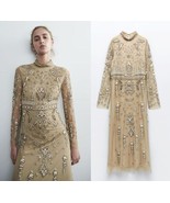 $229 ZARA EMBROIDERED BEADED DRESS GOWN - S - £137.70 GBP
