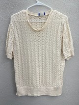 Womens Gina by Fantasia Cream Open Knit Short Sleeve Sweater Size Unknown - £5.46 GBP