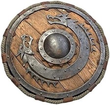 24&quot; Medieval Dragon Viking Shield Wood &amp; Metal SCA LARP Warrior christmas Gift - £81.91 GBP
