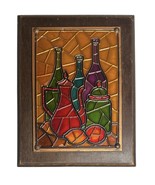 Vtg 70s Pressed Copper Wall Art on Wood Wine Bottles Coffee Pot Lemons C... - $44.81 CAD